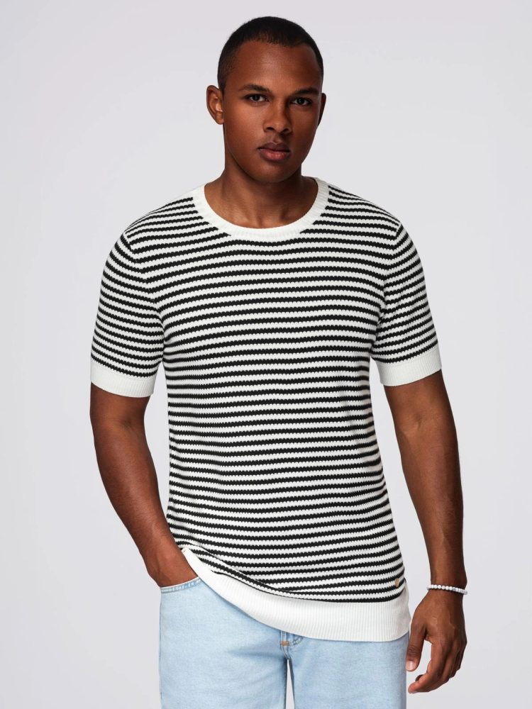 Levně Ombre Clothing Námořnické černobílé tričko V1 TSCT-0255