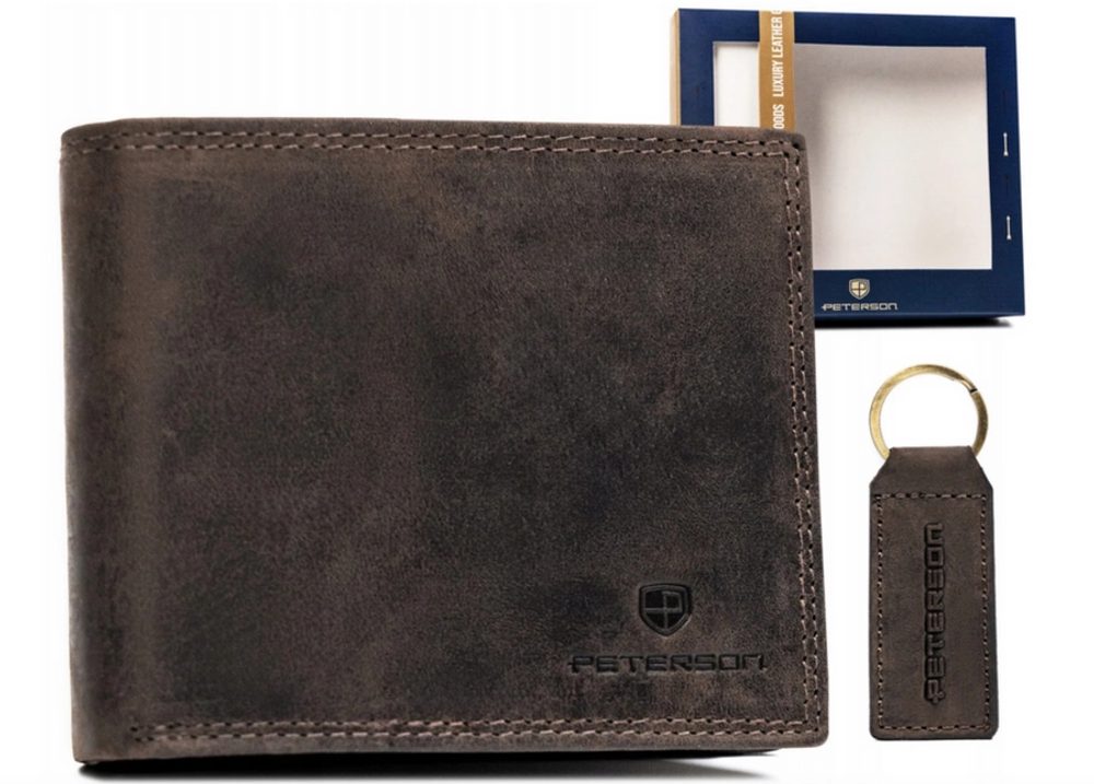 Levně Kožený hnědý set - peněženka a klíčenka