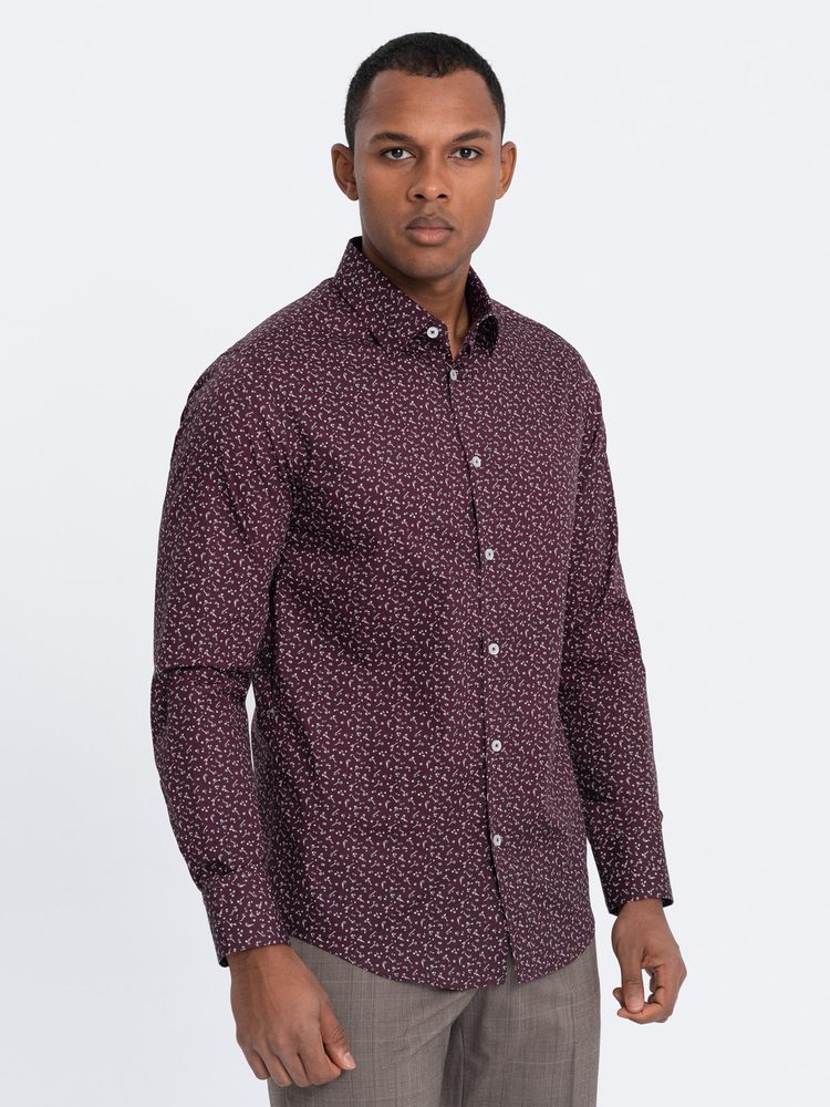 Levně Ombre Clothing Zajímavá bordó košile s trendy vzorem V5 SHCS-0151
