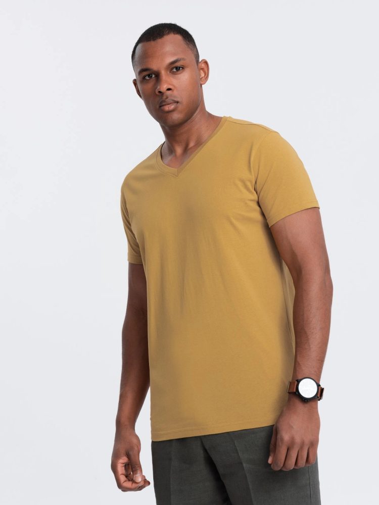 Levně Ombre Clothing Pánské bavlněné tričko ve výrazné hořčicové barvě V8 TSBS-0145