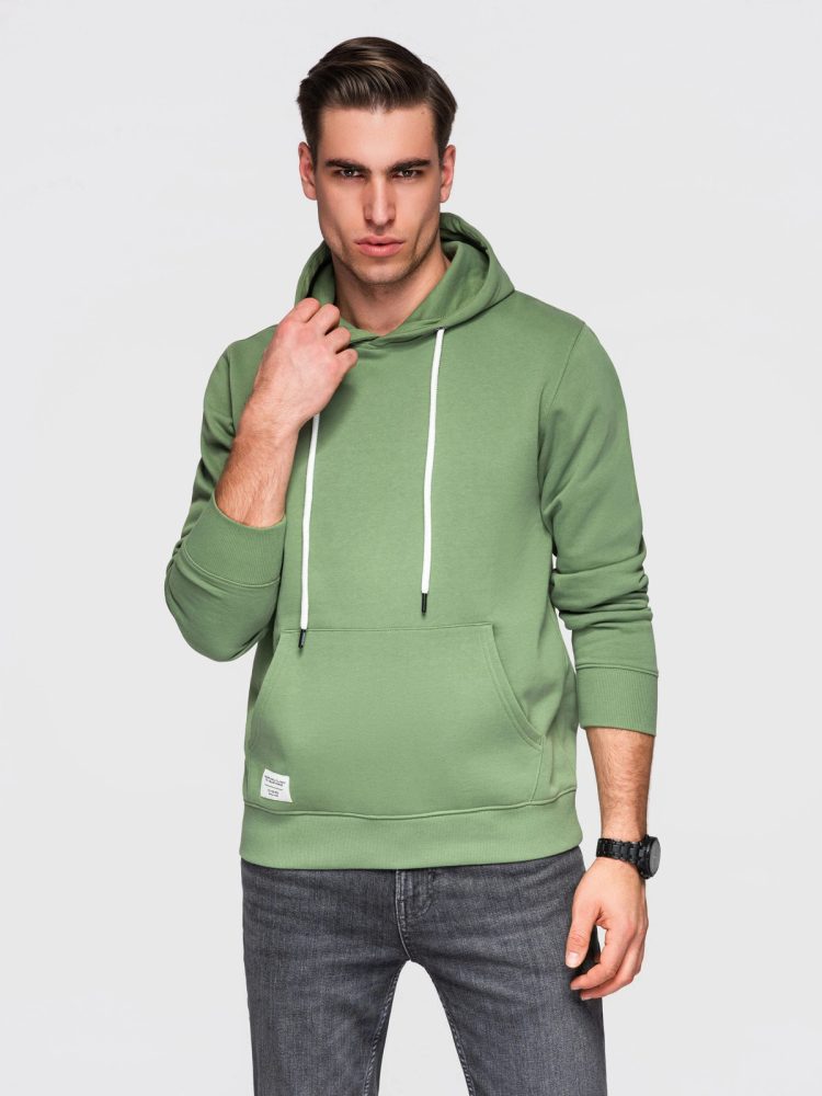 Levně Ombre Clothing Módní zelená mikina s kapucí SSBN-0270