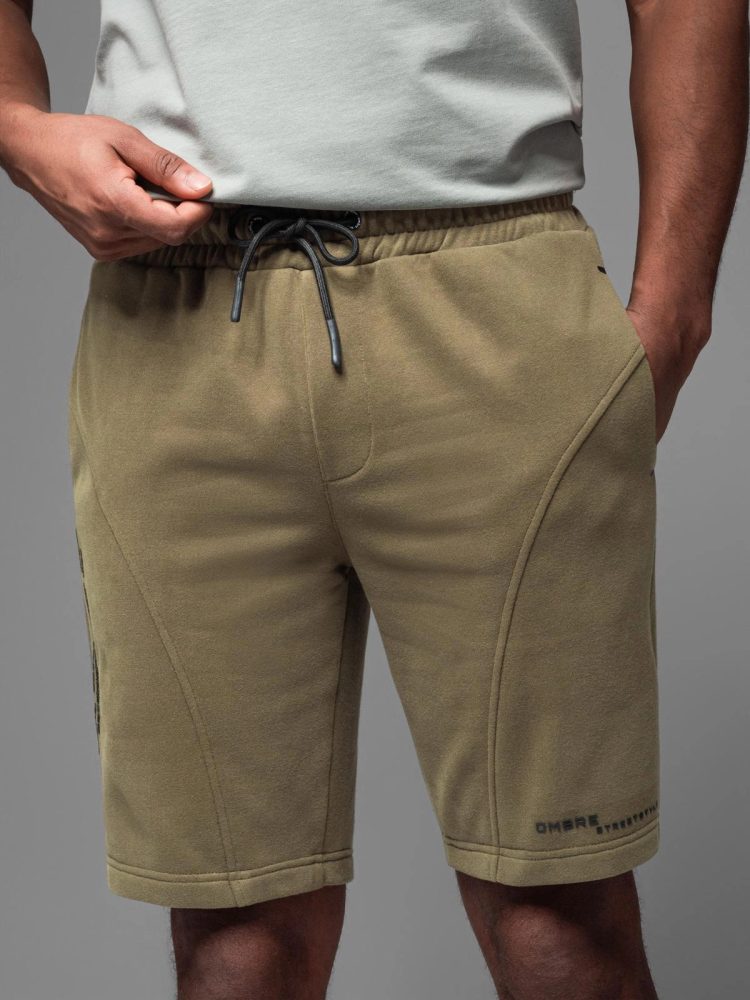 Levně Ombre Clothing Sportovní olivové teplákové kraťasy V4 SRSK-0138