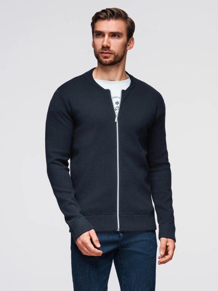 Levně Ombre Clothing Módní tmavě modrý pánský svetr na zip V1 SWZS-0146