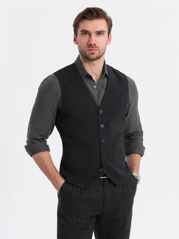 Levně Ombre Clothing Elegantní černá pánská vesta V1 BLZV-0146