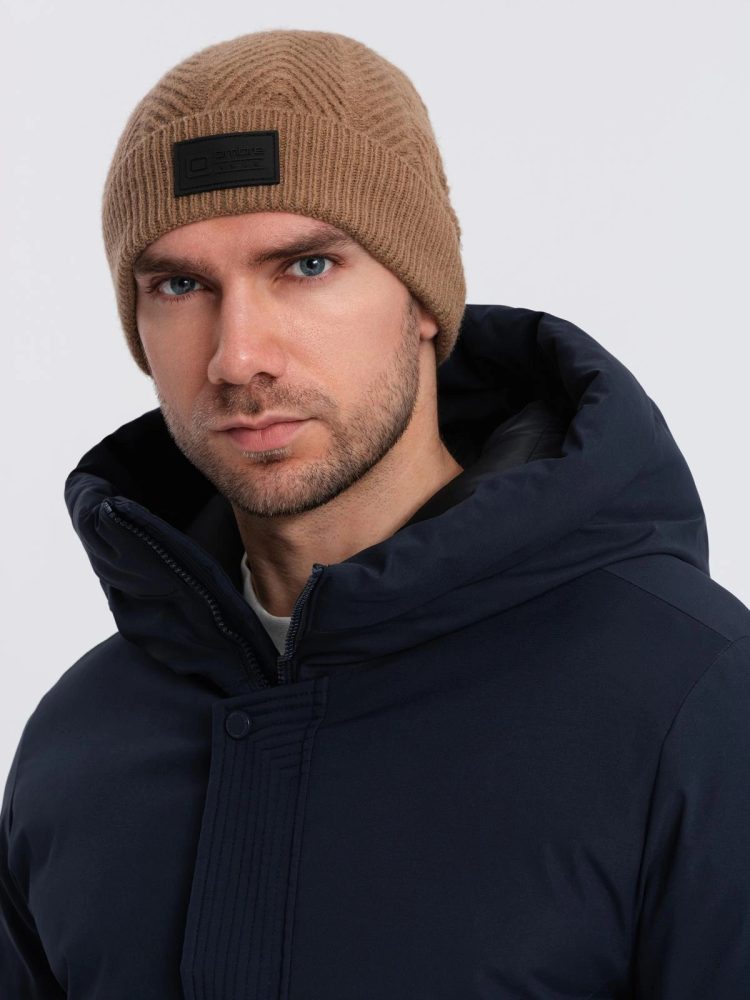 Levně Ombre Clothing Zimní světle hnědá pánská čapka V4 ACWH-0122