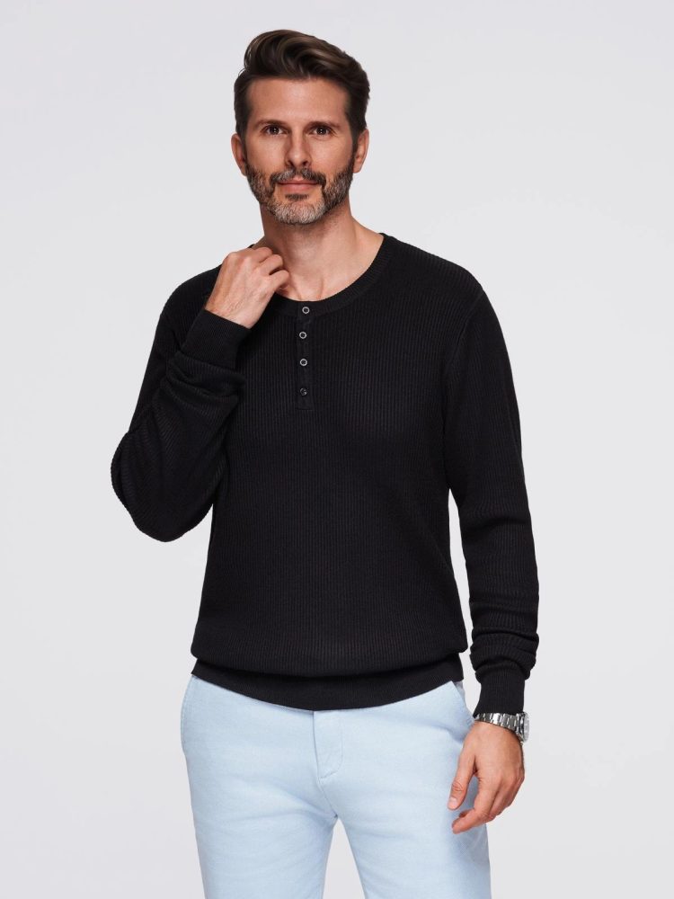 Levně Ombre Clothing Moderní černý pánský svetr na knoflíky V2 SWSW-0182