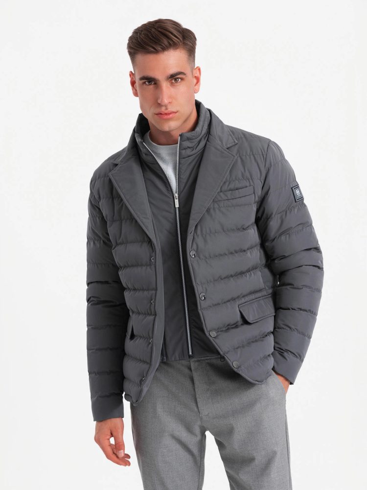 Levně Ombre Clothing Jedinečná grafitová bunda V2 JALP-0188