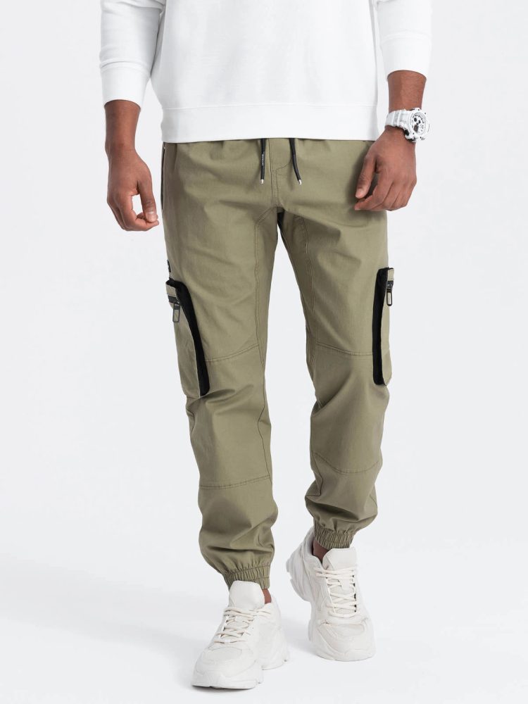Ombre Clothing Nadčasové olivové joggery V1 PAJO-0135 - XL