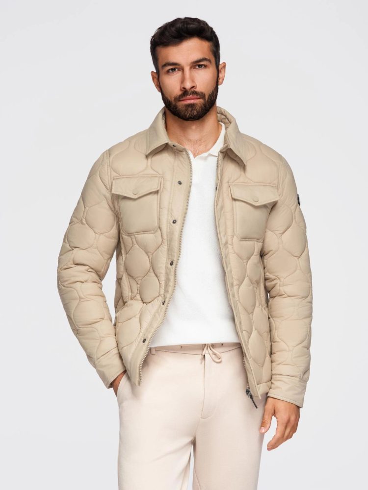 Levně Ombre Clothing Módní béžová pánská přechodná bunda V1 JALP-0215