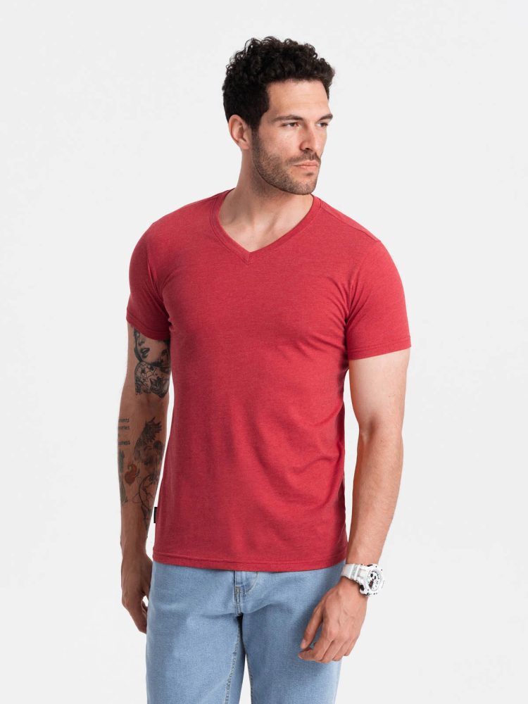 Levně Ombre Clothing Bavlněné pánské tričko červené v17 om-tsbs-0145
