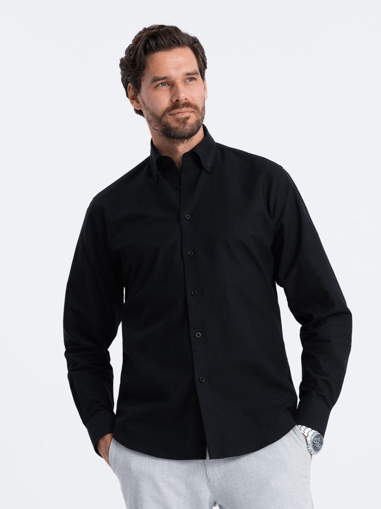 Levně Ombre Clothing Elegantní černá košile oxford V3 OM0114