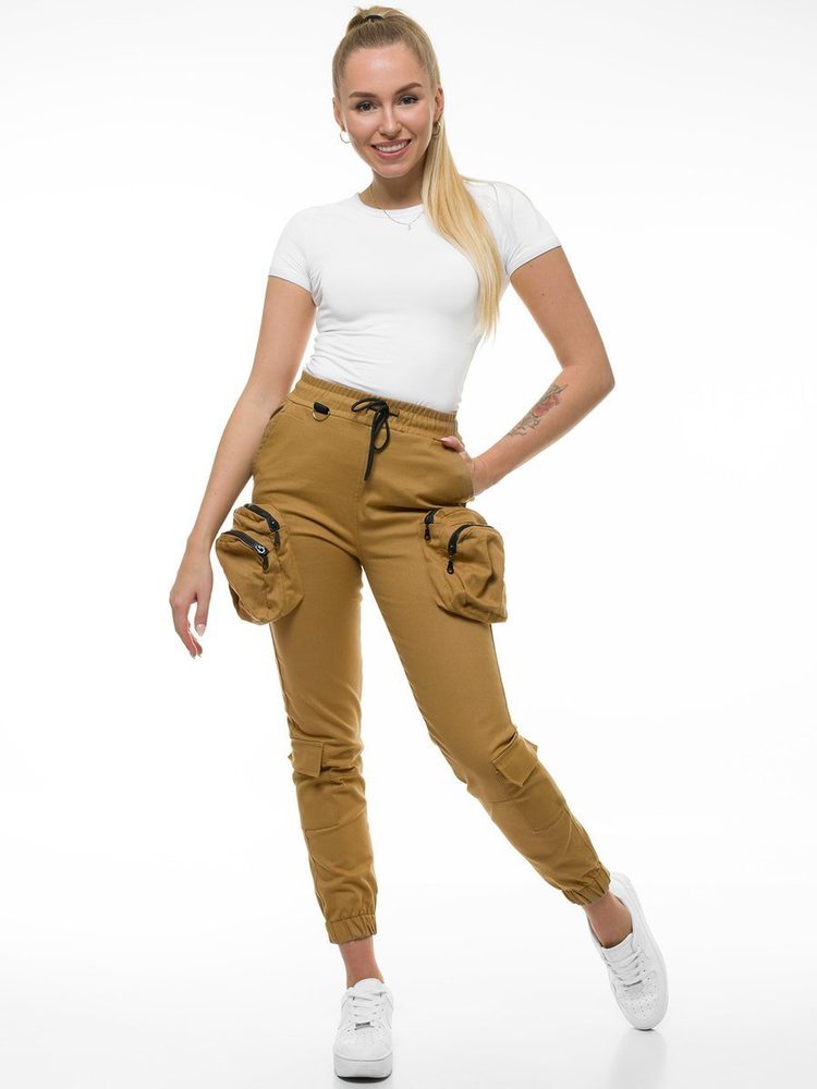 Trendové kamelové dámské jogger kalhoty O/802 - L