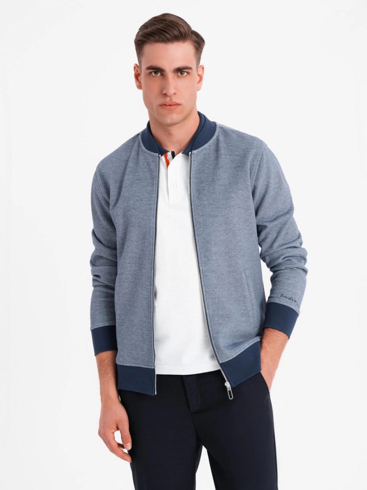 Levně Ombre Clothing Elegantní modrá pánská mikina bez kapuce v2 om-sszp-0238