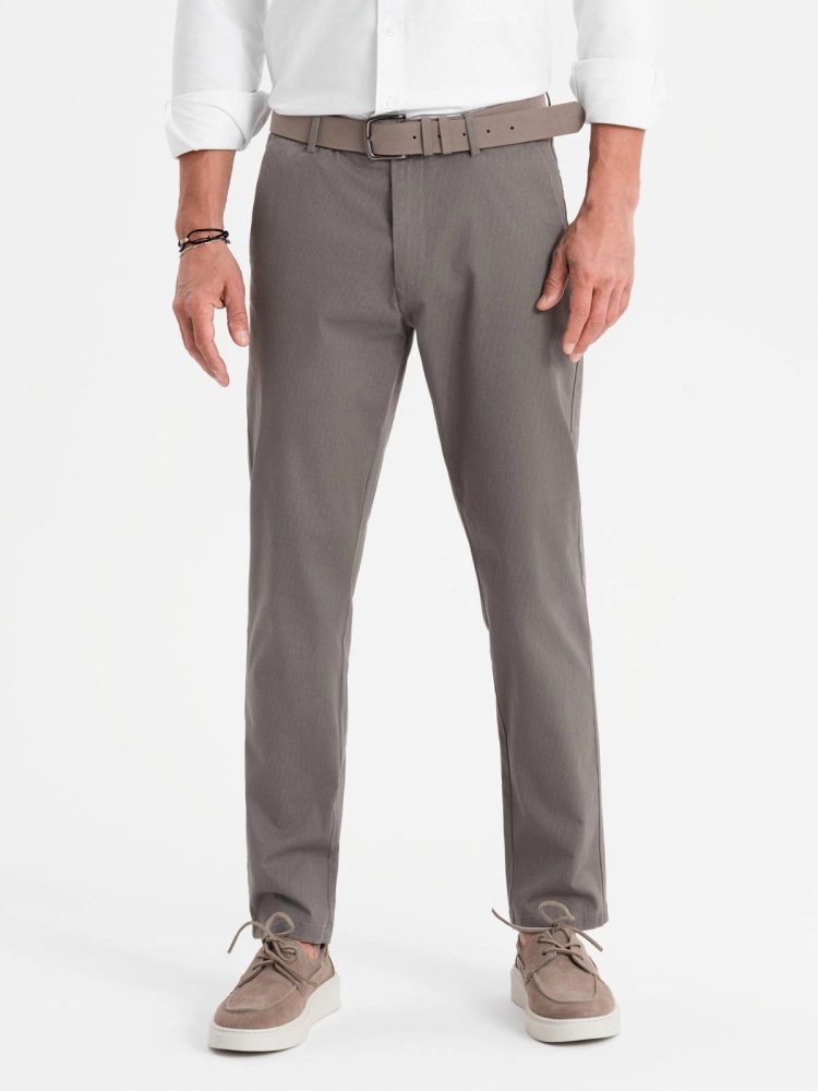 Levně Ombre Clothing Šedé kalhoty chinos s jemnou strukturou V1 PACP-0184