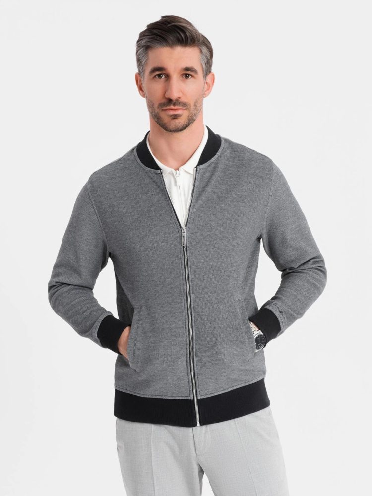 Levně Ombre Clothing Elegantní černá pánská mikina bez kapuce v1 om-sszp-0238