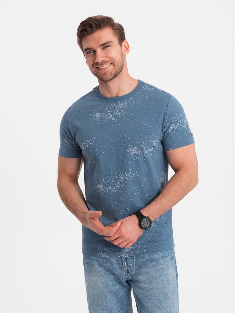 Levně Ombre Clothing Modré tričko s písmeny V3 TSFP-0179