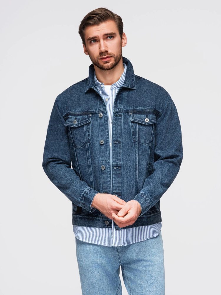 Levně Ombre Clothing Pánská modrá džínová bunda V4 JADJ-0219