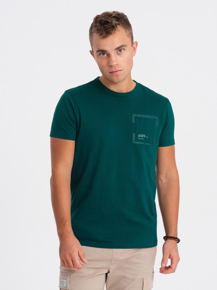 Levně Ombre Clothing Zajímavé tričko s ozdobnou kapsou machové V5 TSPT-0154
