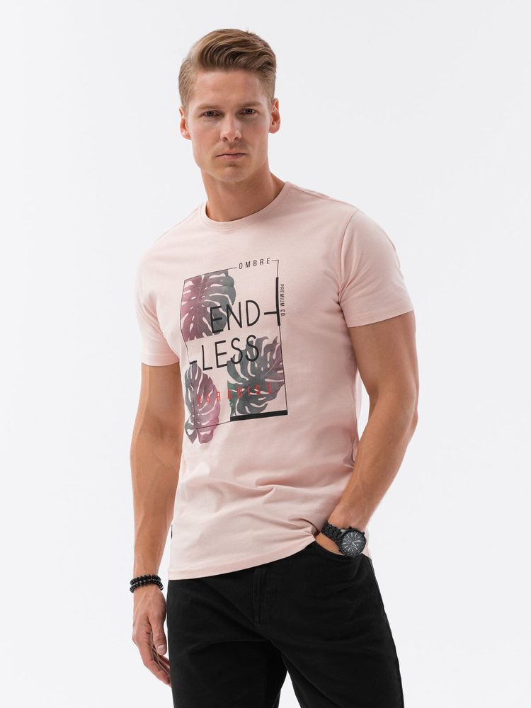 Jedinečné bavlněné světle růžové tričko s krátkým rukávem S1741-V2