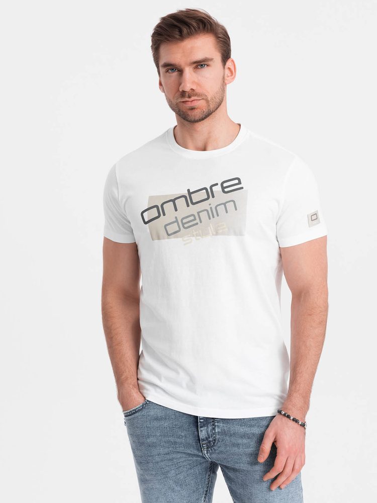 Ombre Clothing Jedinečné bílé tričko s nápisem V1 TSPT-0139 - M