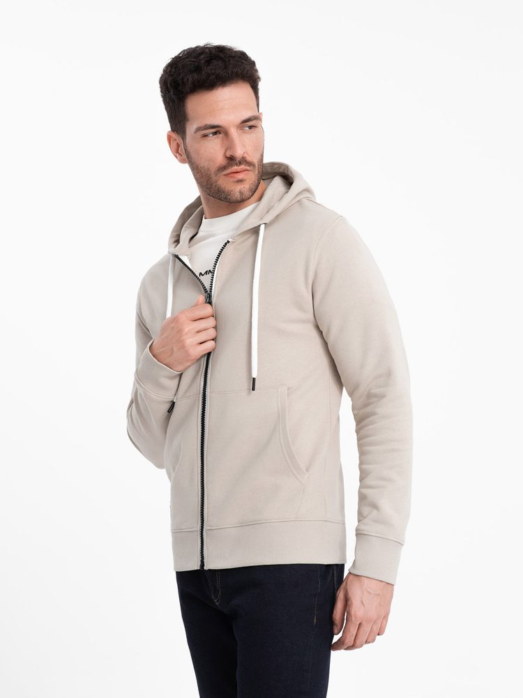 Ombre Clothing Základní béžová mikina na zip V1 SSBZ-0178 - S