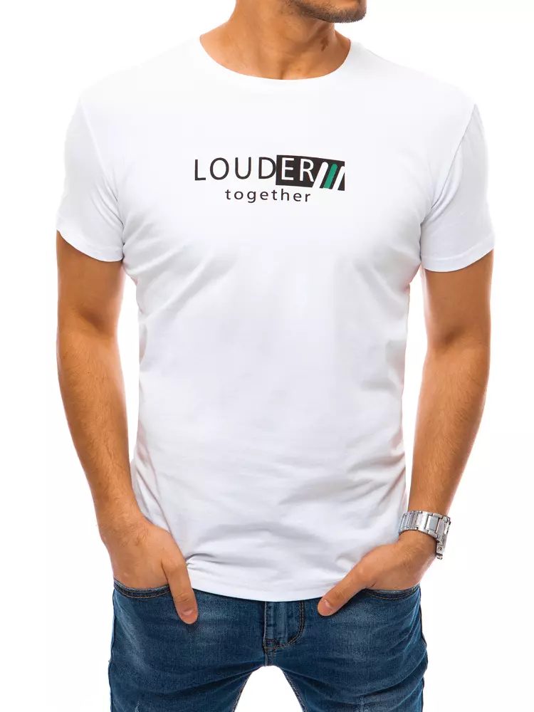 Levně Buďchlap Bílé bavlněné tričko s potiskem Louder