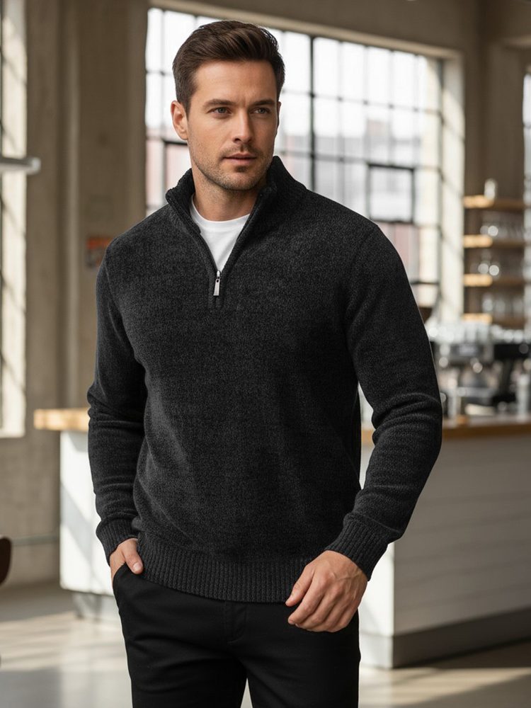 Levně Dstreet Trendy tmavě šedý pánský svetr na zip