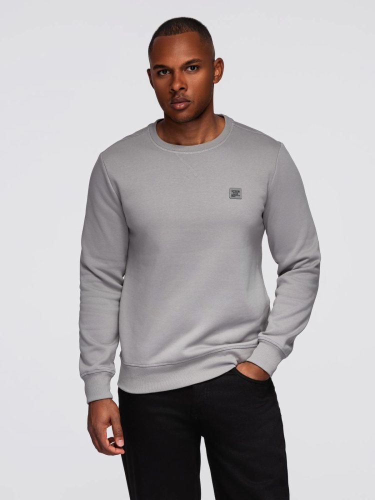 Levně Ombre Clothing Šedá pánská mikina bez kapuce V4 OM-SSNZ-0243