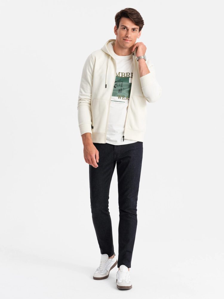 Levně Ombre Clothing Bavlněná pánská mikina cream v5 om-ssbz-0160