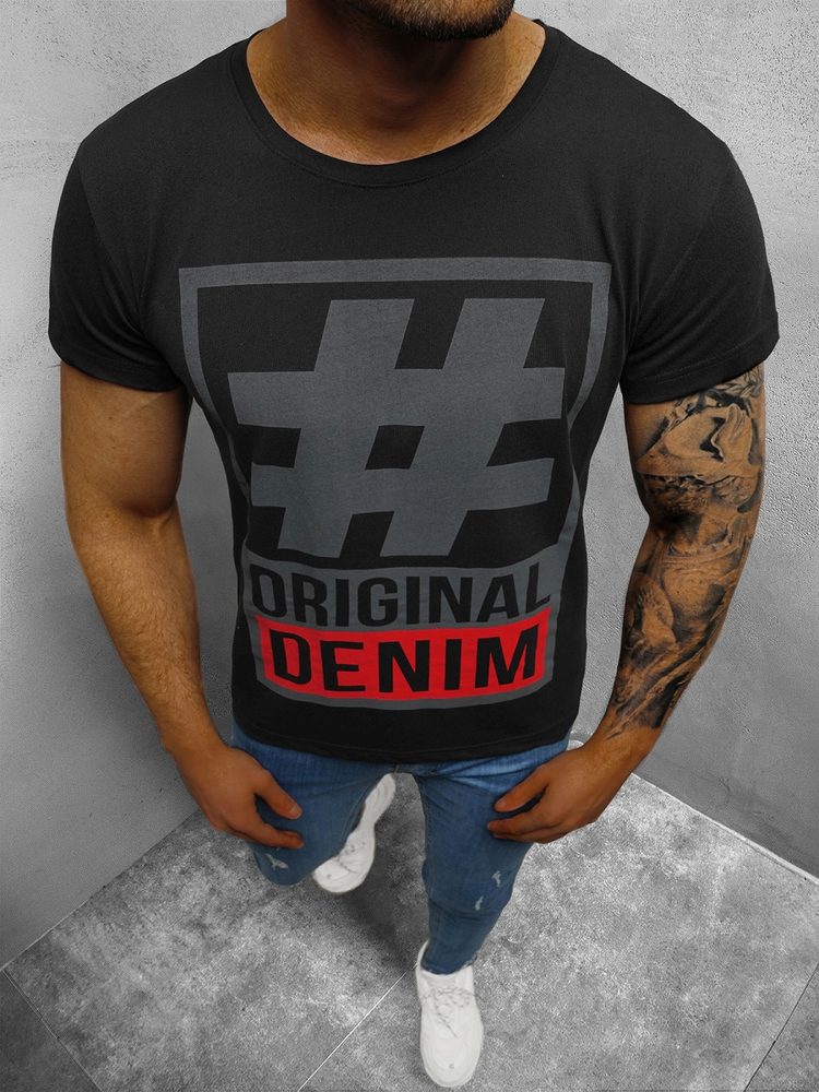 Ozonee Bavlněné černé trendy tričko Hashtag O/1295 - M