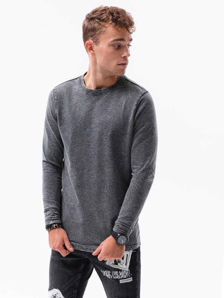 Ombre Clothing Bavlněné černé tričko s dlouhým rukávem L139 - L