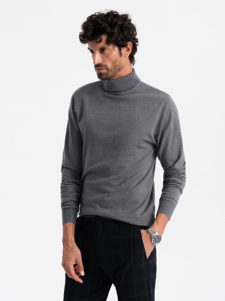 Levně Ombre Clothing Atraktivní šedý rolák V2 SWTN-0101