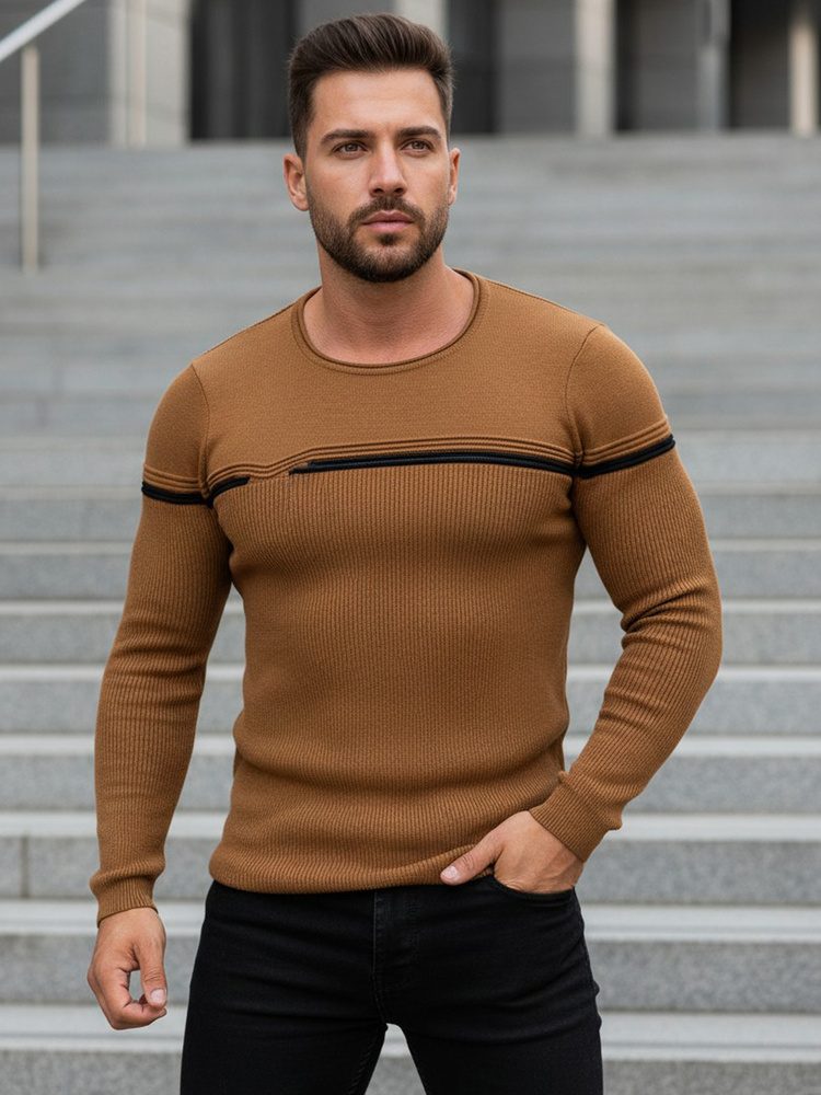 Levně Dstreet Jedinečný pánský svetr v kamel barvě