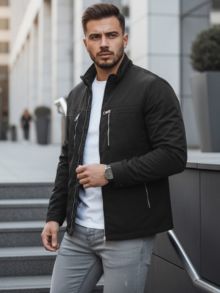 Levně Dstreet Černá prošívaná pánská bunda pro přechodné období