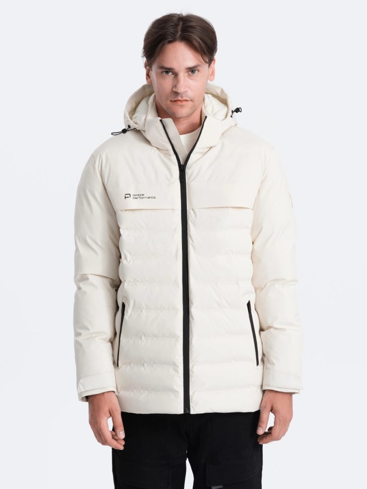 Levně Ombre Clothing Sportovní krémová pánská zimní bunda V2 JAHP-0150