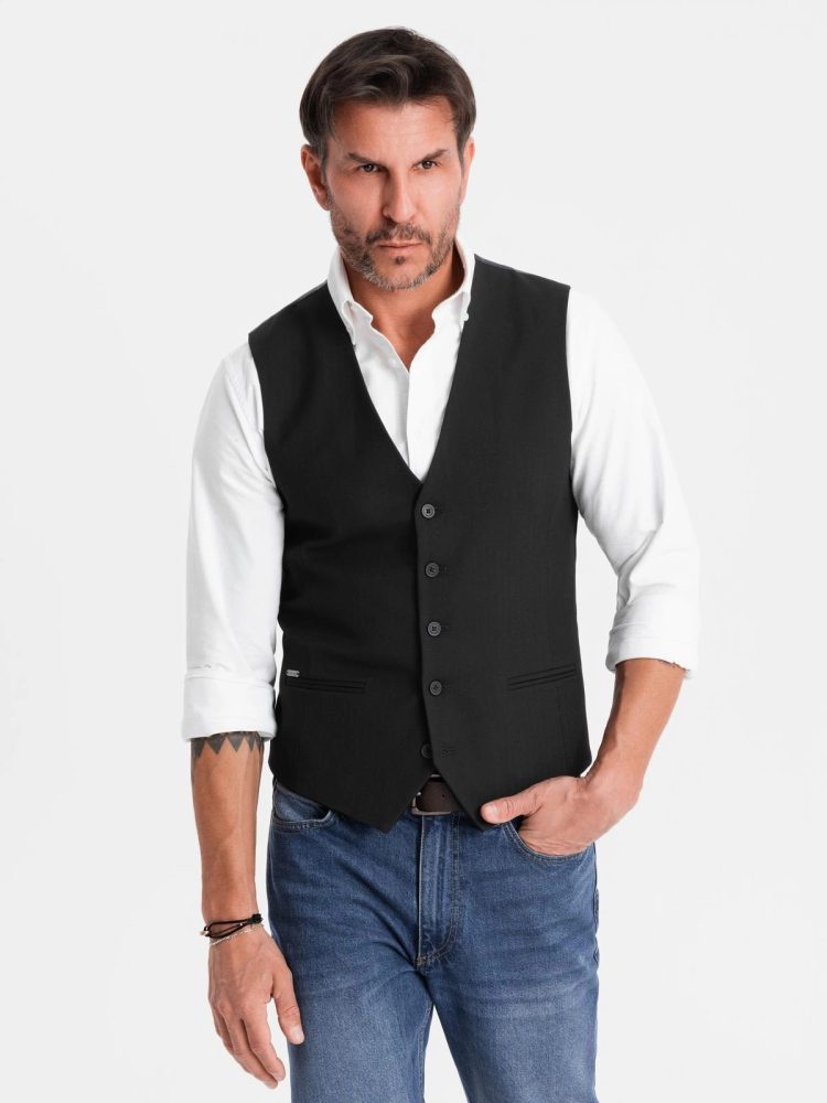 Levně Ombre Clothing Elegantní pánská černá vesta V3 BLZV-0143