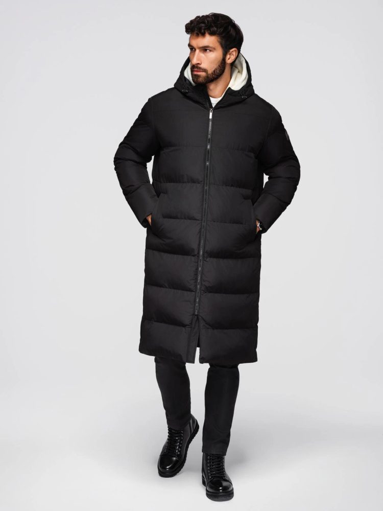 Levně Ombre Clothing Atraktivní prošívaná černá pánská parka V1 JALJ-0269