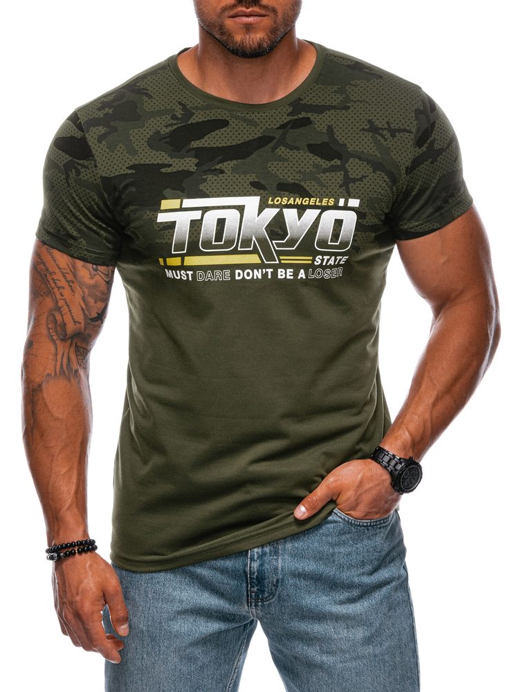 Khaki tričko s nápisem Tokyo S1925