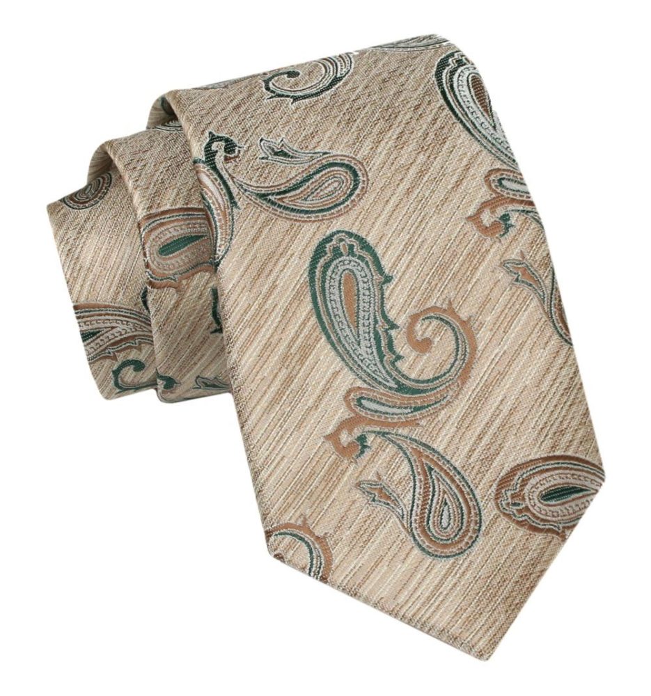 Levně Béžová pánská kravata s trendy vzorem