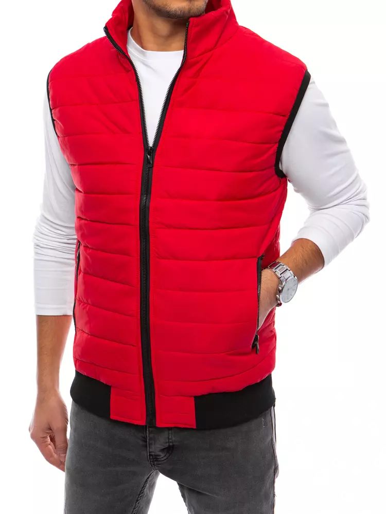 Levně Dstreet Červená stylová vesta bez kapuce