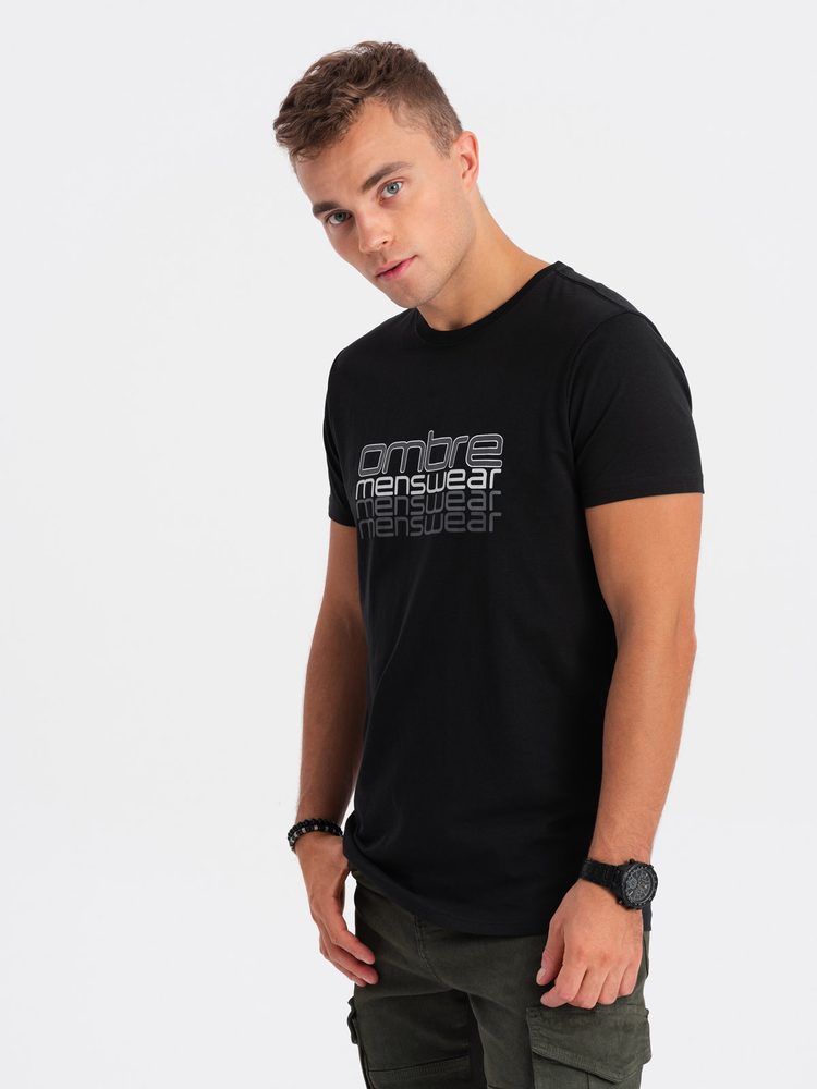 Levně Ombre Clothing Černé tričko s nápisem V3 TSPT-0160