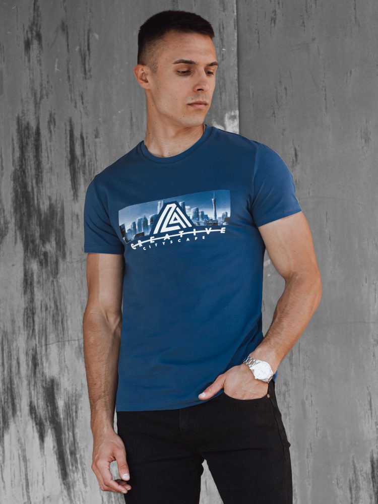 Moderní modré tričko s popisem