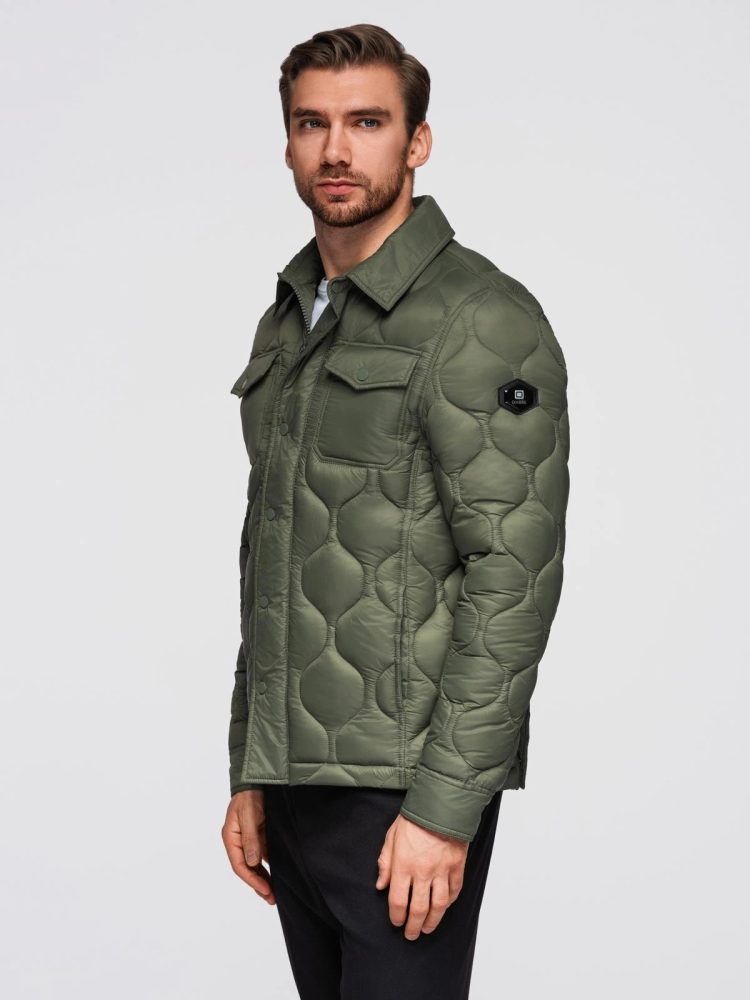 Levně Ombre Clothing Módní olivová pánská přechodná bunda V2 JALP-0215