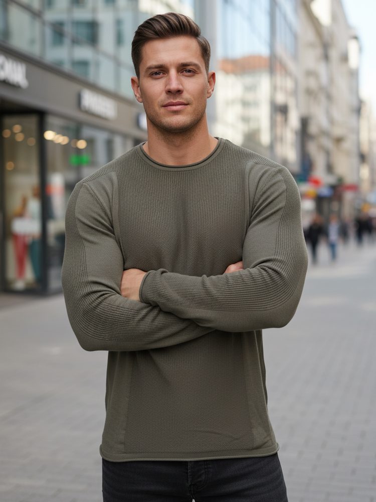 Levně Dstreet Módní pánský svetr v khaki barvě