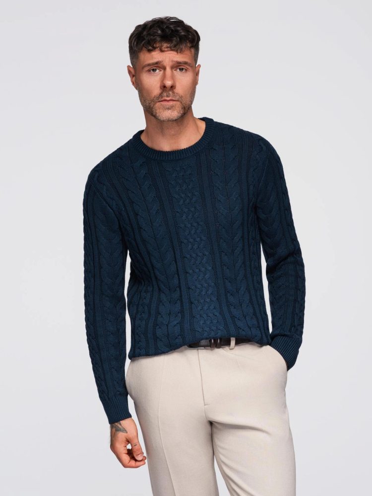 Levně Ombre Clothing Modrý vzorovaný pánský svetr om-swcd-0173