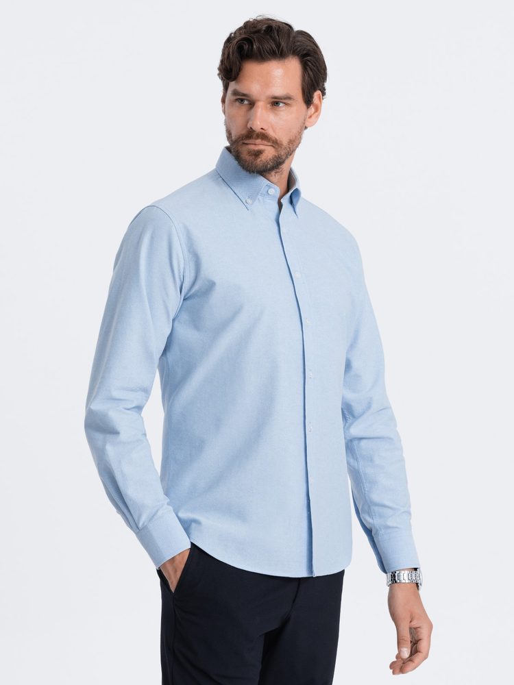 Levně Ombre Clothing Elegantní světle modrá košile oxford V2 OM0114