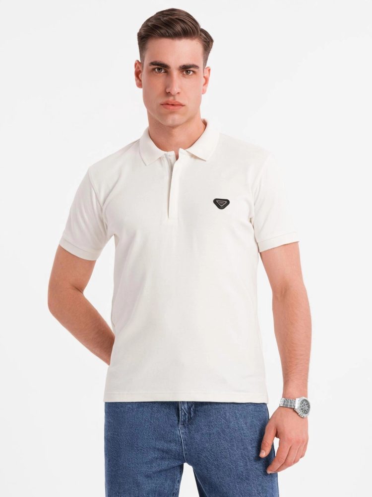 Levně Ombre Clothing Pánská bílá polokošile se zipem V1 POSS-0148