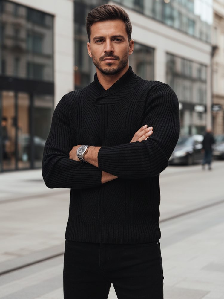 Levně Dstreet Trendy vlněný svetr na zimu v černé barvě