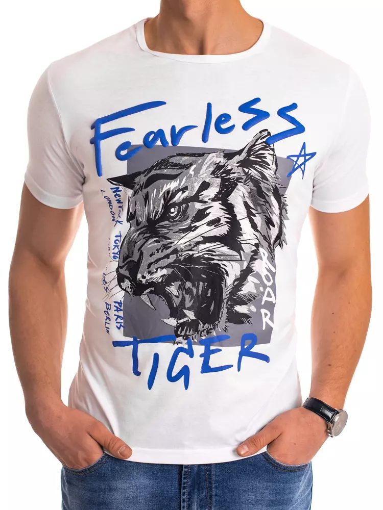 Dstreet Bílé tričko s potiskem Tiger - L