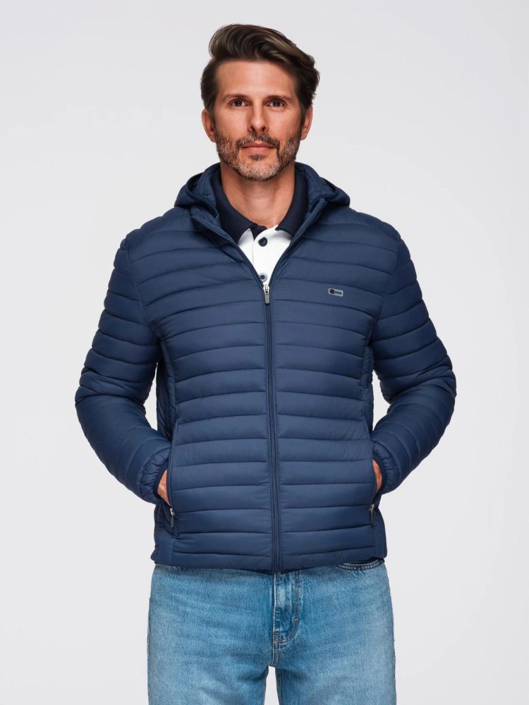 Levně Ombre Clothing Přechodná prošívaná pánská bunda modrá V7 OM-JALP-0295
